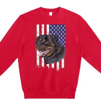 Vintage Rottweiler Dag Lover Father's Day USA American Flag Premium Crewneck Sweatshirt