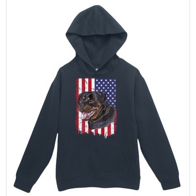 Vintage Rottweiler Dag Lover Father's Day USA American Flag Urban Pullover Hoodie