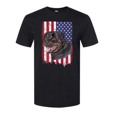 Vintage Rottweiler Dag Lover Father's Day USA American Flag Softstyle® CVC T-Shirt