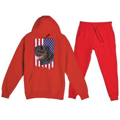 Vintage Rottweiler Dag Lover Father's Day USA American Flag Premium Hooded Sweatsuit Set