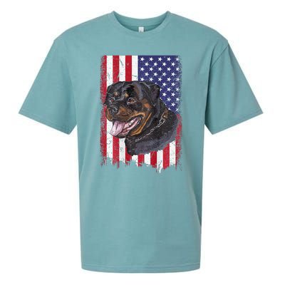 Vintage Rottweiler Dag Lover Father's Day USA American Flag Sueded Cloud Jersey T-Shirt