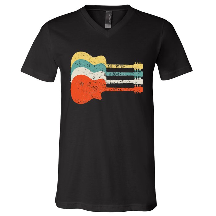 Vintage Retro Distressed Guitar Rock Music Fan V-Neck T-Shirt