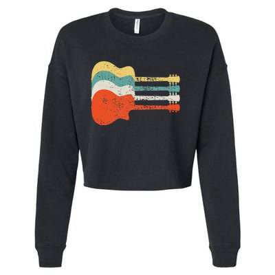 Vintage Retro Distressed Guitar Rock Music Fan Cropped Pullover Crew