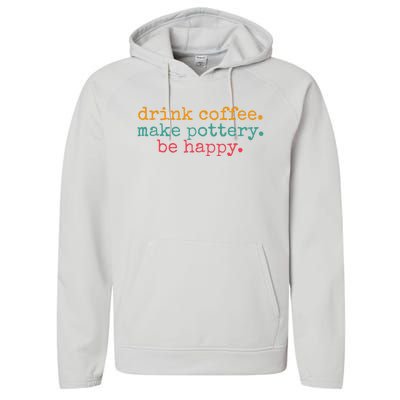 Vintage Retro Drink Coffee Make Pottery Be Happy Funny Performance Fleece Hoodie