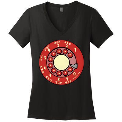 Vintage Rotary Dial Phone Women's V-Neck T-Shirt