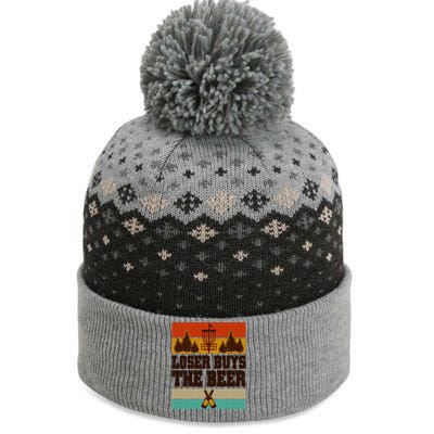 Vintage Retro Disc Golf Loser Buys The Beer The Baniff Cuffed Pom Beanie