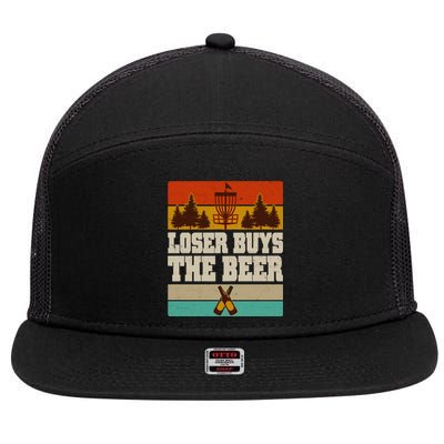 Vintage Retro Disc Golf Loser Buys The Beer 7 Panel Mesh Trucker Snapback Hat