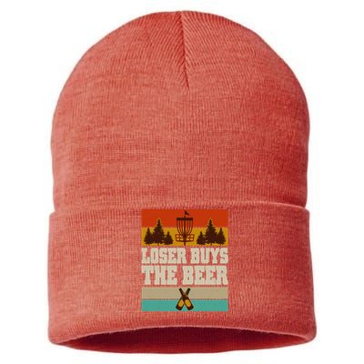 Vintage Retro Disc Golf Loser Buys The Beer Sustainable Knit Beanie