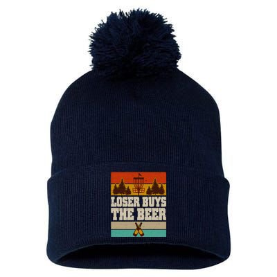 Vintage Retro Disc Golf Loser Buys The Beer Pom Pom 12in Knit Beanie