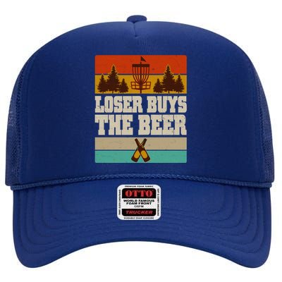 Vintage Retro Disc Golf Loser Buys The Beer High Crown Mesh Back Trucker Hat