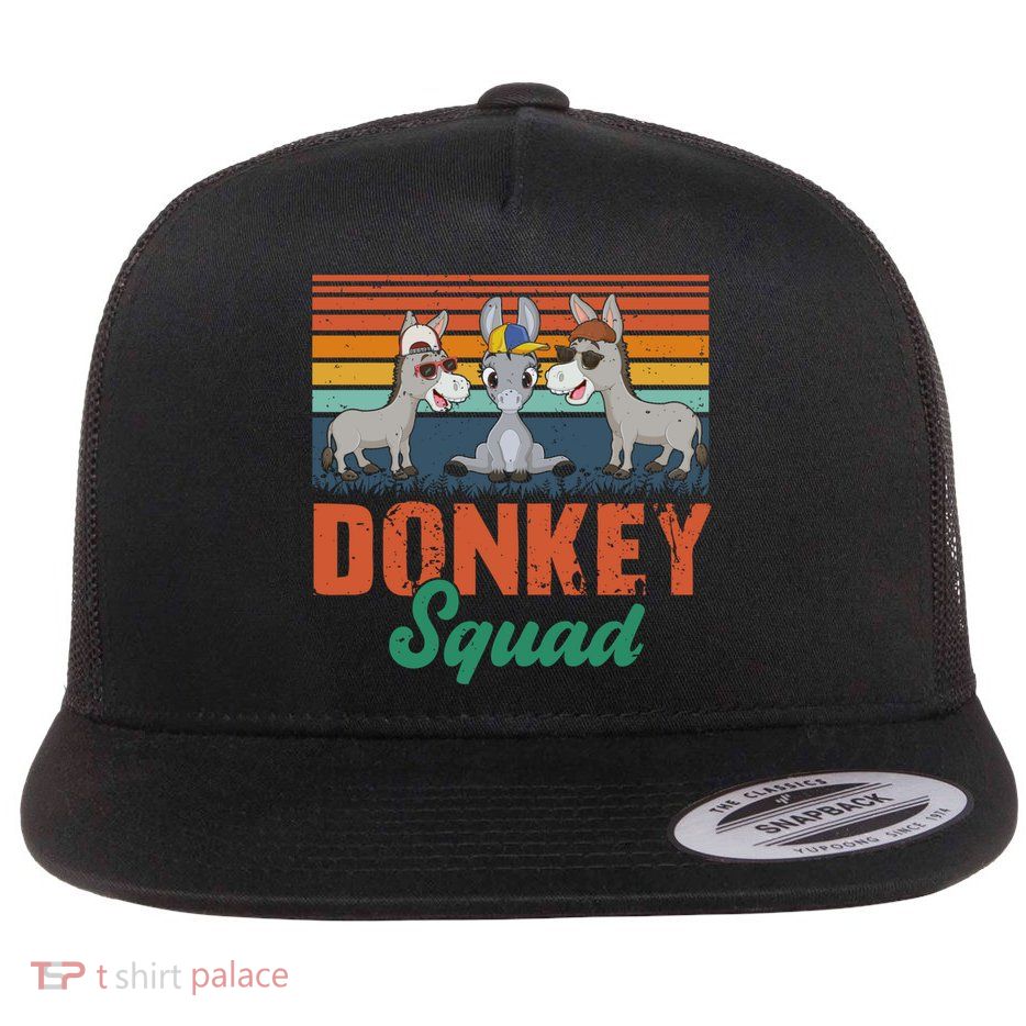 Vintage Retro Donkey Funny Squad Three Donkeys Sunglasses Gift Flatbill Hat