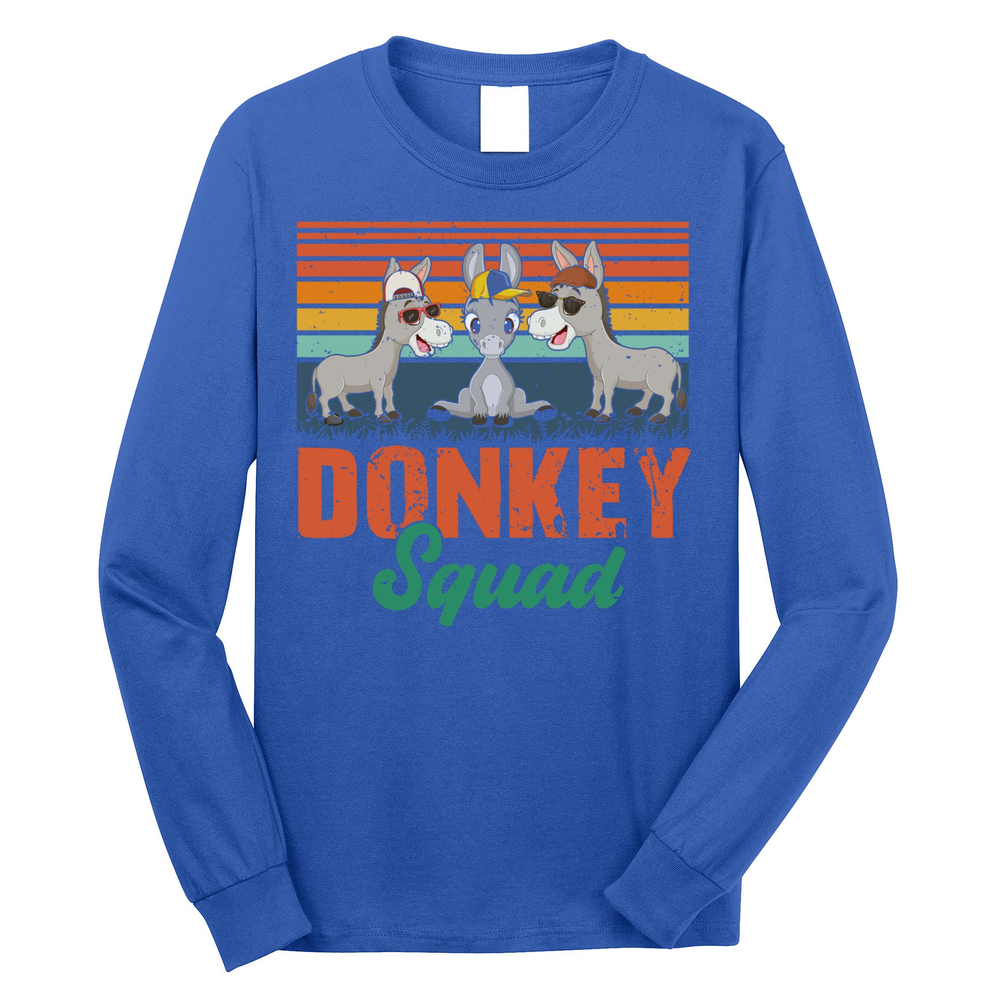 Vintage Retro Donkey Funny Squad Three Donkeys Sunglasses Gift Long Sleeve Shirt