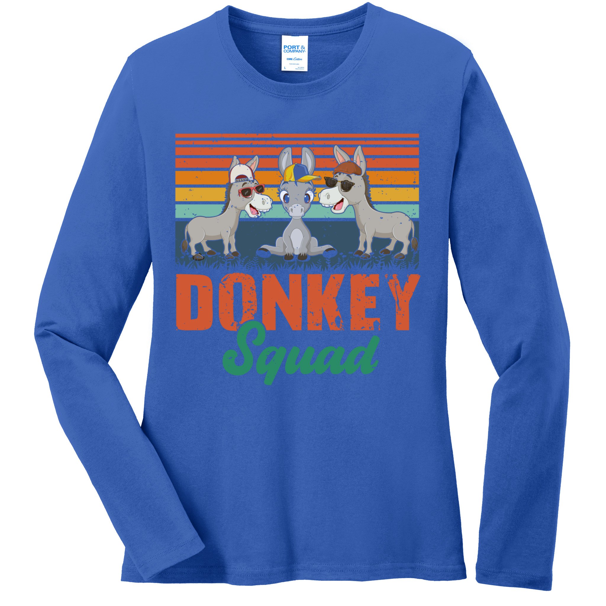 Vintage Retro Donkey Funny Squad Three Donkeys Sunglasses Gift Ladies Long Sleeve Shirt