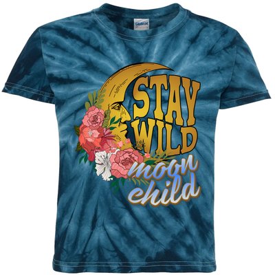 Vintage Retro Distressed Stay Wild Moon Child Gift Kids Tie-Dye T-Shirt