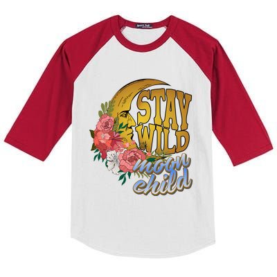 Vintage Retro Distressed Stay Wild Moon Child Gift Kids Colorblock Raglan Jersey