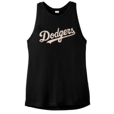 Vintage Retro Dodgers Style Classic Ladies PosiCharge Tri-Blend Wicking Tank