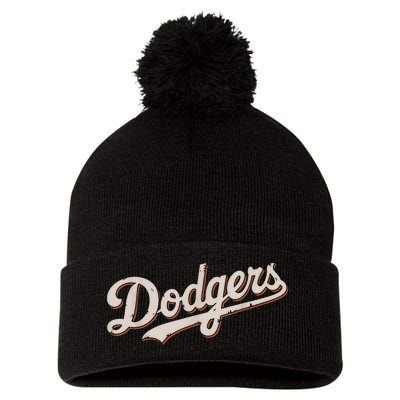 Vintage Retro Dodgers Style Classic Pom Pom 12in Knit Beanie