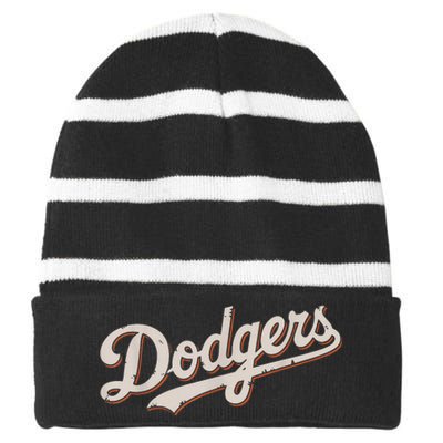 Vintage Retro Dodgers Style Classic Striped Beanie with Solid Band