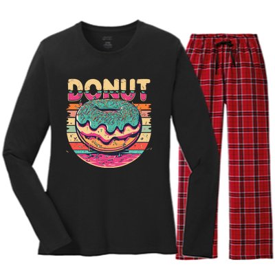 Vintage Retro DONUT Women's Long Sleeve Flannel Pajama Set 