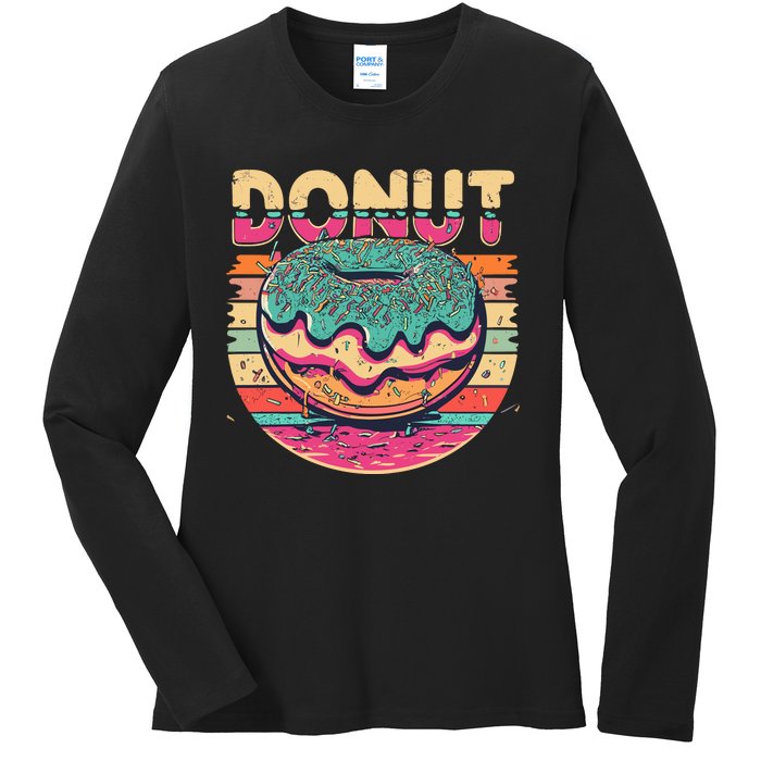 Vintage Retro DONUT Ladies Long Sleeve Shirt