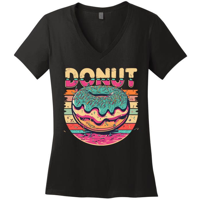 Vintage Retro DONUT Women's V-Neck T-Shirt