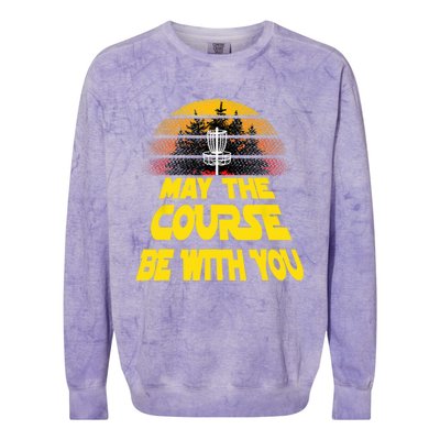 Vintage Retro Disc Golf May The Course Be With You Women Colorblast Crewneck Sweatshirt