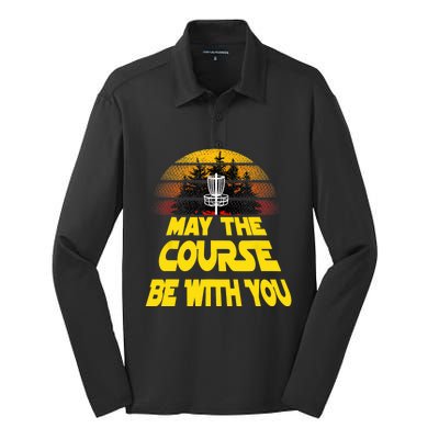 Vintage Retro Disc Golf May The Course Be With You Women Silk Touch Performance Long Sleeve Polo