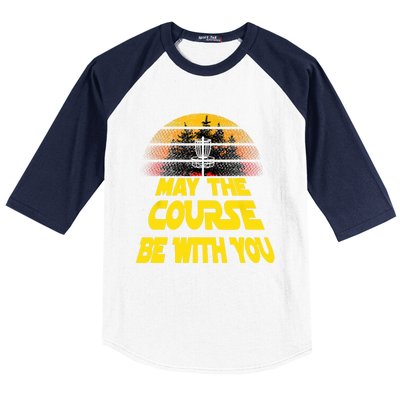 Vintage Retro Disc Golf May The Course Be With You Women Baseball Sleeve Shirt