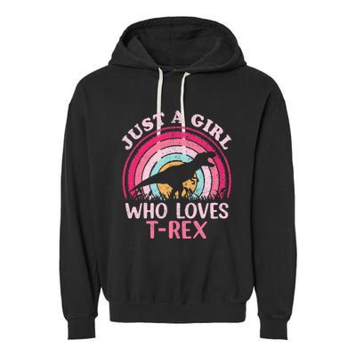 Vintage Retro Dinosaur Just A Girl Who Loves Garment-Dyed Fleece Hoodie