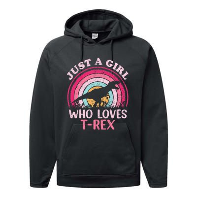 Vintage Retro Dinosaur Just A Girl Who Loves Performance Fleece Hoodie