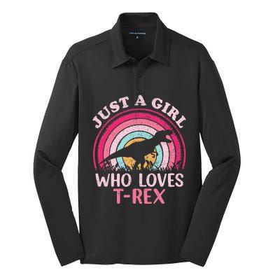 Vintage Retro Dinosaur Just A Girl Who Loves Silk Touch Performance Long Sleeve Polo