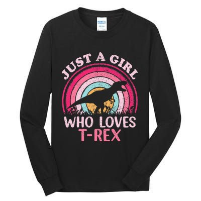 Vintage Retro Dinosaur Just A Girl Who Loves Tall Long Sleeve T-Shirt