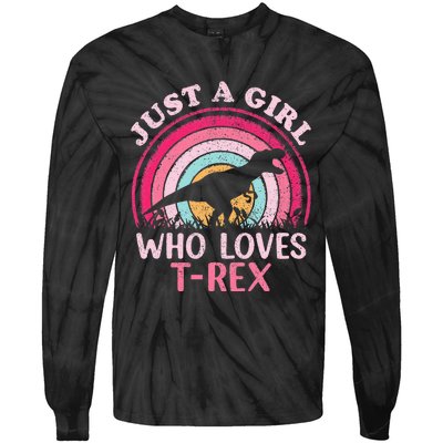 Vintage Retro Dinosaur Just A Girl Who Loves Tie-Dye Long Sleeve Shirt