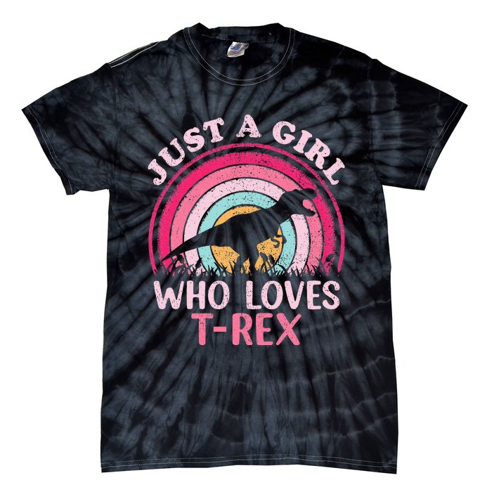 Vintage Retro Dinosaur Just A Girl Who Loves Tie-Dye T-Shirt