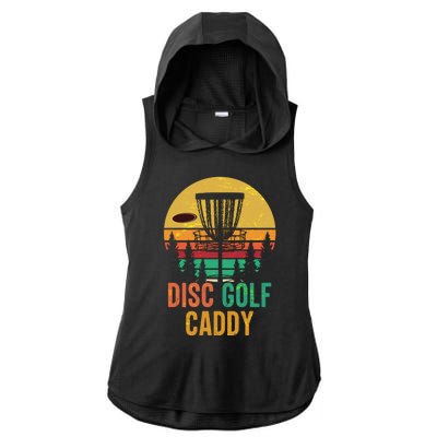 Vintage Retro Disc Golf Caddy Ladies PosiCharge Tri-Blend Wicking Draft Hoodie Tank