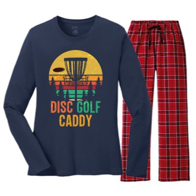 Vintage Retro Disc Golf Caddy Women's Long Sleeve Flannel Pajama Set 