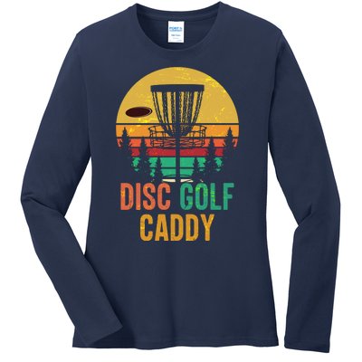 Vintage Retro Disc Golf Caddy Ladies Long Sleeve Shirt