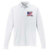 Vintage Retro Dont Try That In My Town American Flag Performance Long Sleeve Polo