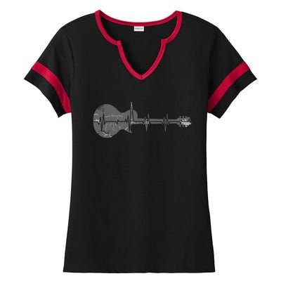 Vintage Retro Distressed Heartbeat Guitar Music Lover Gift Ladies Halftime Notch Neck Tee