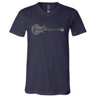 Vintage Retro Distressed Heartbeat Guitar Music Lover Gift V-Neck T-Shirt