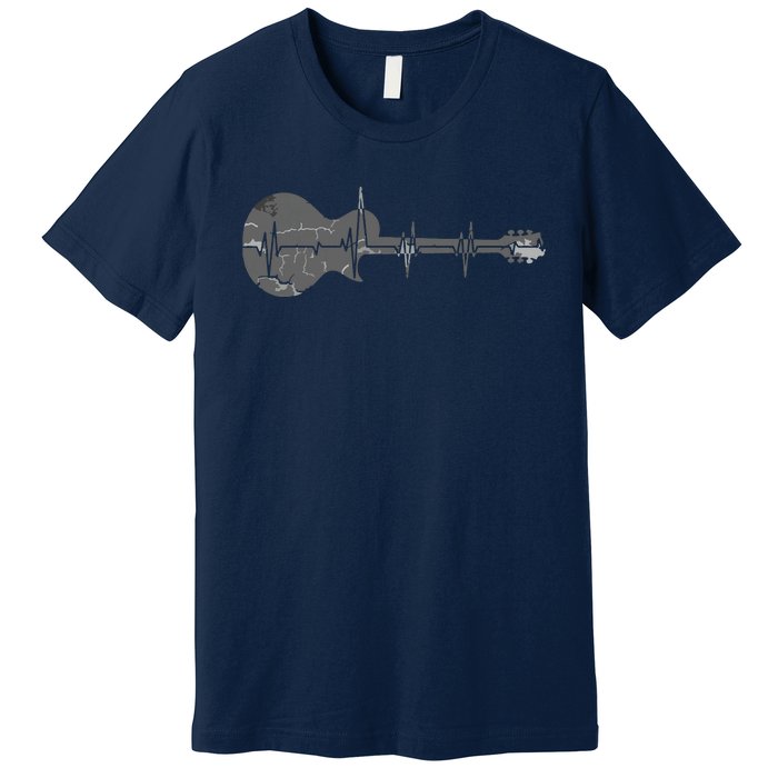 Vintage Retro Distressed Heartbeat Guitar Music Lover Gift Premium T-Shirt