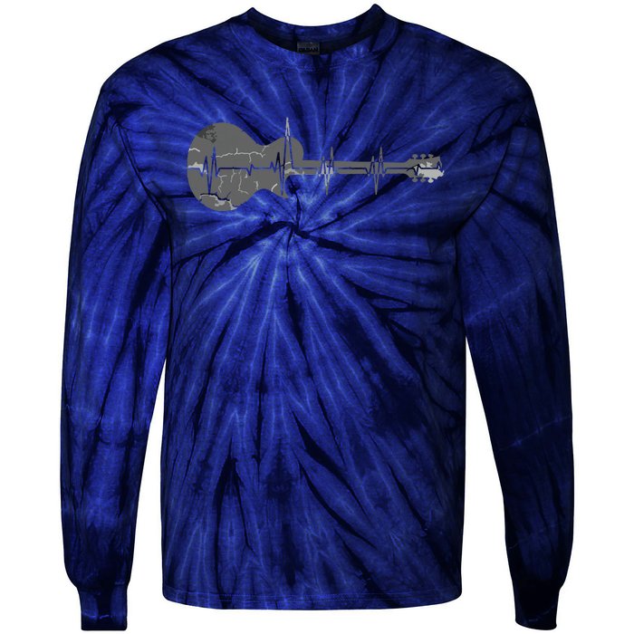 Vintage Retro Distressed Heartbeat Guitar Music Lover Gift Tie-Dye Long Sleeve Shirt