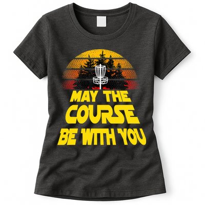 Vintage Retro Disc Golf May The Course Be With You Womens T-Shirt