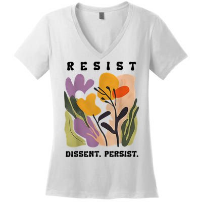 Vintage Resist Dissent Persist Floral Women's Women's V-Neck T-Shirt