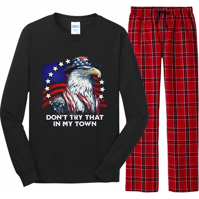 Vintage Retro Dont Try That In My Town Americana Eagle USA Long Sleeve Pajama Set