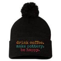 Vintage Retro Drink Coffee Make Pottery Be Happy Funny Pom Pom 12in Knit Beanie