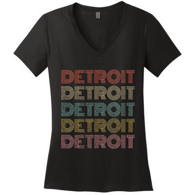 Vintage Retro Detroit Michigan 70s 80s Style Women's V-Neck T-Shirt