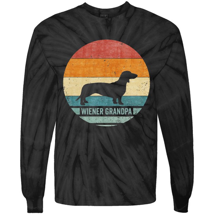 Vintage Retro Dachshund Grandpa Wiener Silhouette Puppy Love Tie-Dye Long Sleeve Shirt