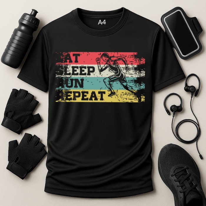 Vintage Retro Eat Sleep Run Repeat Funny Running Runner Gift Performance Shirt