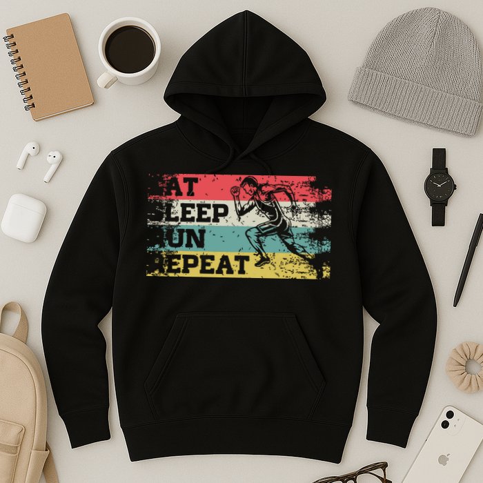 Vintage Retro Eat Sleep Run Repeat Funny Running Runner Gift Hoodie